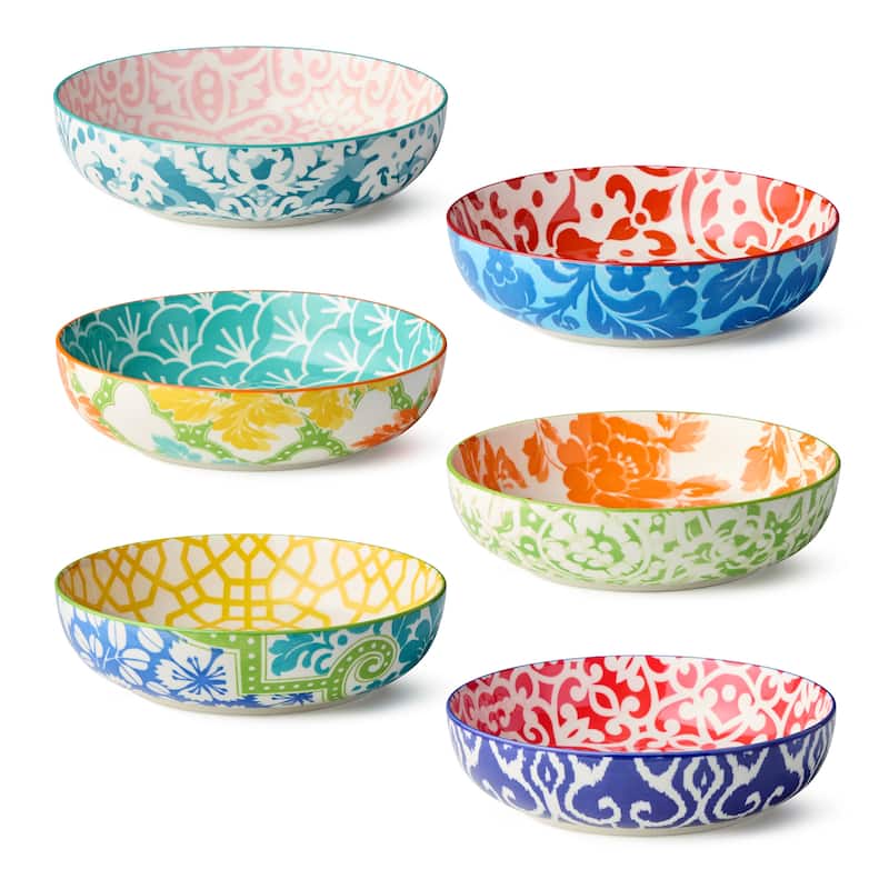 Certified International Pavillion 48 oz. Soup/Cereal Bowls, Set of 6 Assorted Designs - 8.50"L x 8.50"W x 2.00"H