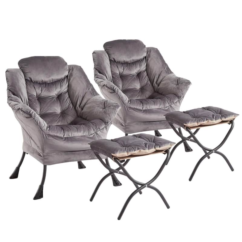 2Pcs Lazy Chair with Ottoman, Modern Lounge Accent Chair,Leisure Sofa Armchair with Footrest,Reading Armchair - Dark Grey