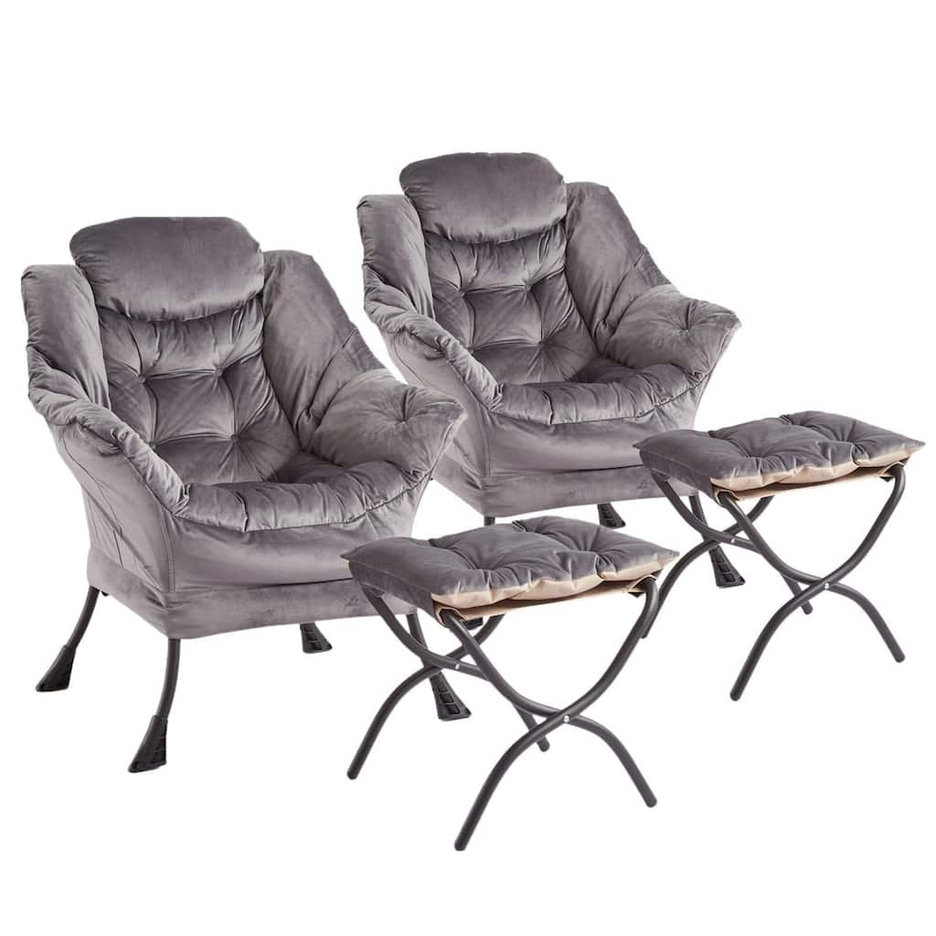 2Pcs Lazy Chair with Ottoman, Modern Lounge Accent Chair,Leisure Sofa Armchair with Footrest,Reading Armchair