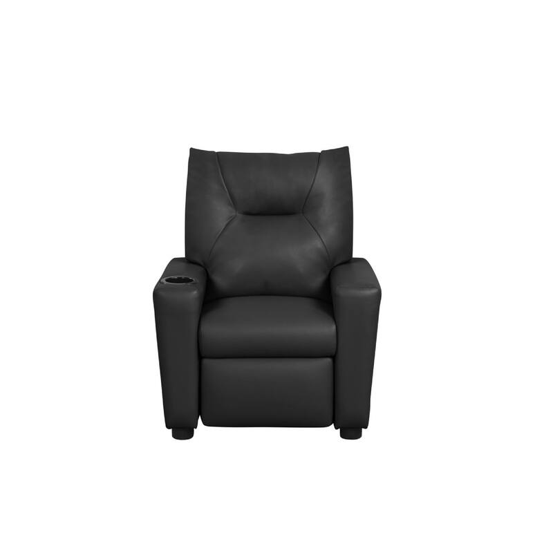 Chang Kids Recliner Chair, Built In Cupholder, Black Faux Leather