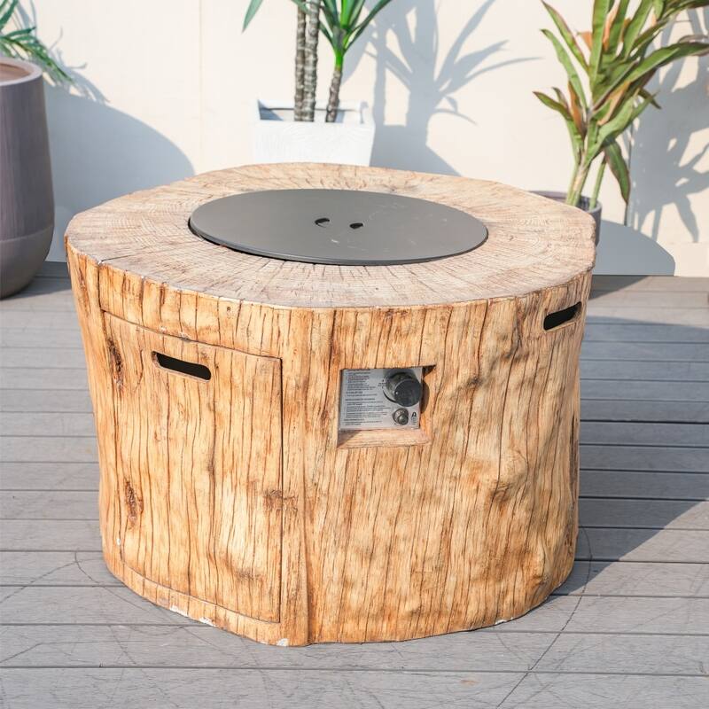 Outdoor Funiture Set with Terrafab Composite Fire Pit Table and PE Rattan Chairs