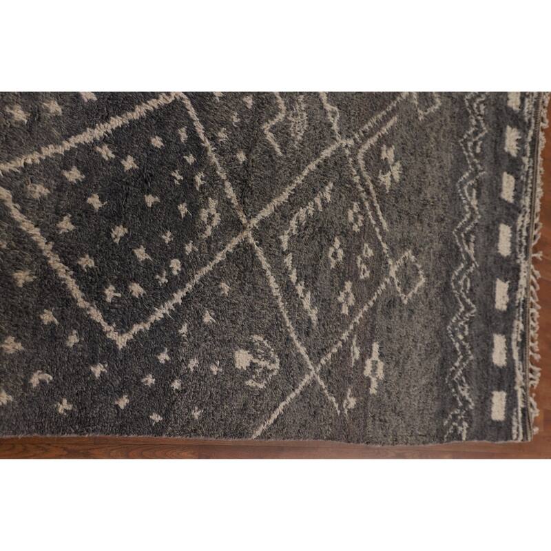 Tribal Gray Moroccan Oriental Area Rug Handmade Wool Carpet - 9'0" x 12'9"