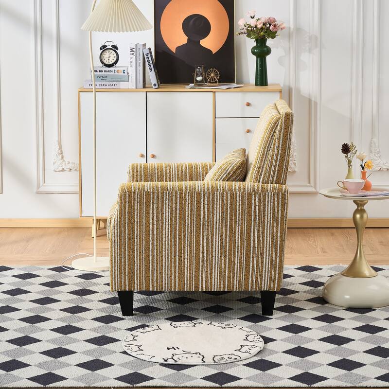 Modern Accent Chair with Arms,Comfy Upholstered Armchair for Living Room,Grey and White Striped Armchair with Nailhead Trim