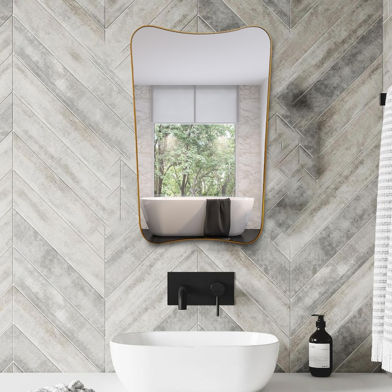 Irregular Concave Top Scalloped Wall Mirror - 36 x 24 Inches