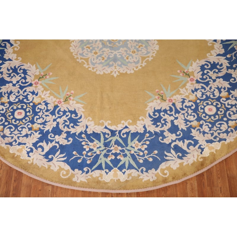 Antique Vegetable Dye Art Deco Chinese Round Rug Handmade Wool Carpet - 10'8"x 10'6"