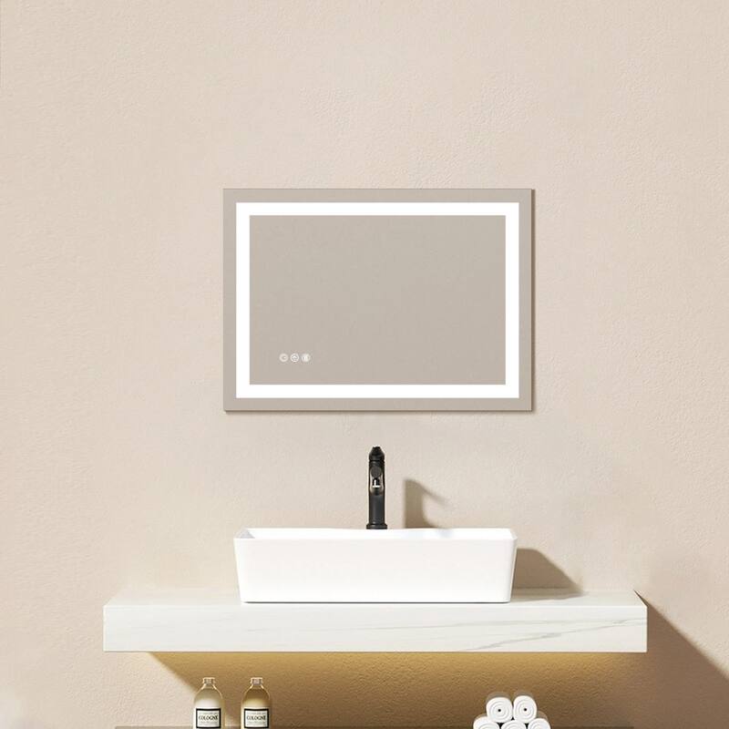 Topcraft Frameless Tempered Glass Mirror with Dual LED Strip Lighting