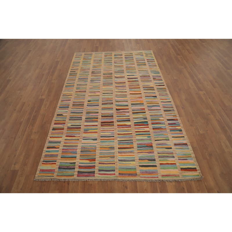 Hand Woven Oriental 100% Wool Carpet Southwestern Modern Multi-Colored Kilim Area Rug - 7' 8'' X 4' 9''