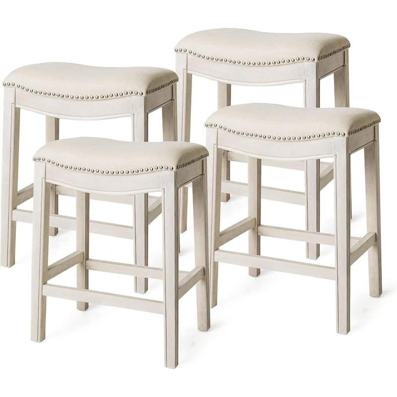 Maven Lane 26" Adrien Saddle Kitchen Counter Height Stool - White Oak - Set of 4