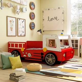 Rozo Contemporary Red Speedy Fire Engine Platform Bed by Furniture of America