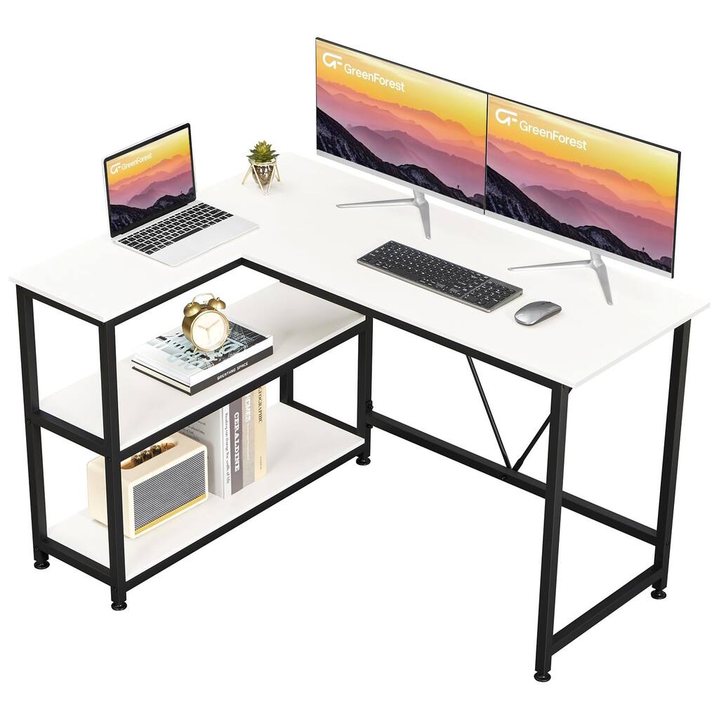 Small L Shaped Desk 47 inch l Desk with Storage Shelf Writing Corner Computer Desk, Home Office PC Workstation Laptop Table
