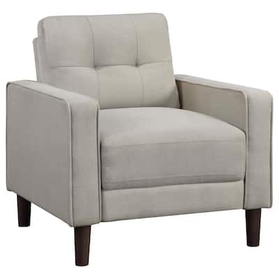 Bow 32 Inch Accent Chair, Grid Tufted, Track Arms, Self Welt Trim, Beige