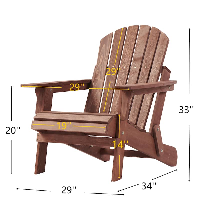 Oversize Wooden Outdoor Folding Adirondack Chair with Pre-Assembled BackRest & SeatBoard, for Garden Pool Deck Firepit