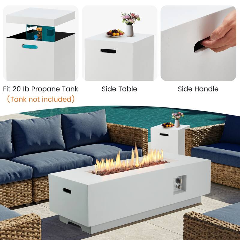 50,000 BTU 30" Outdoor White Round Propane Fire Pit Table and Set