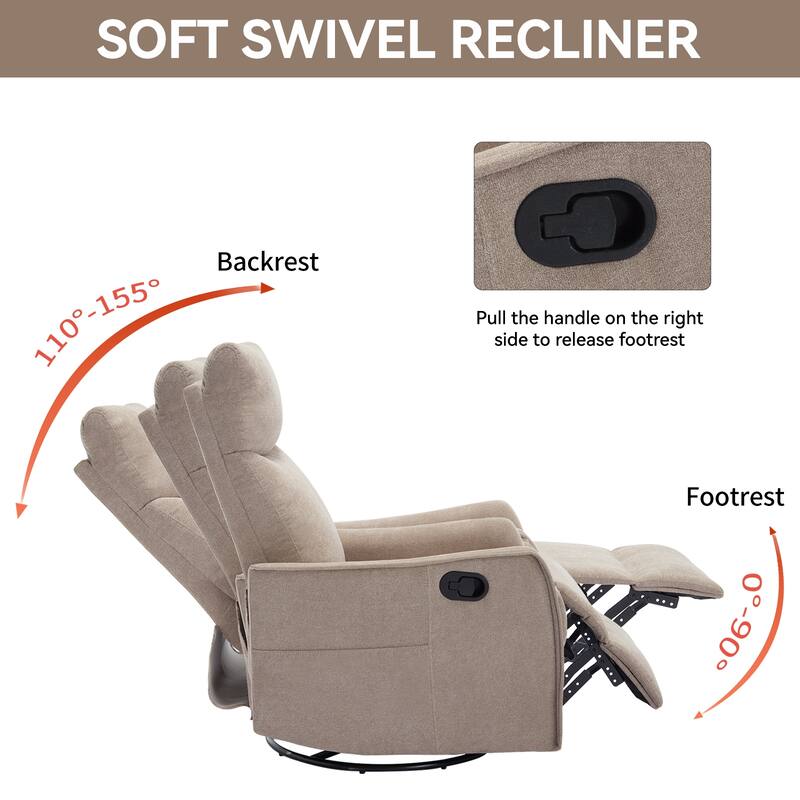 Heat Massage Manual Recliner Chair with 360° Swivel and Rocker Function