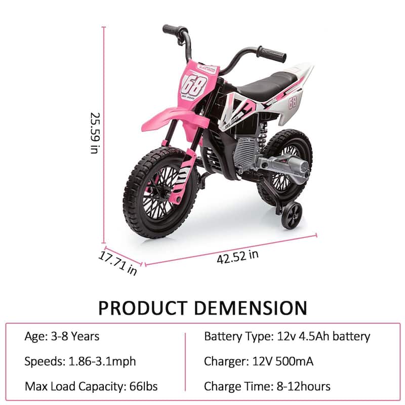 12V Electric Dirt Bike, Kids Electric Motorcycle with 25W*2 Motor