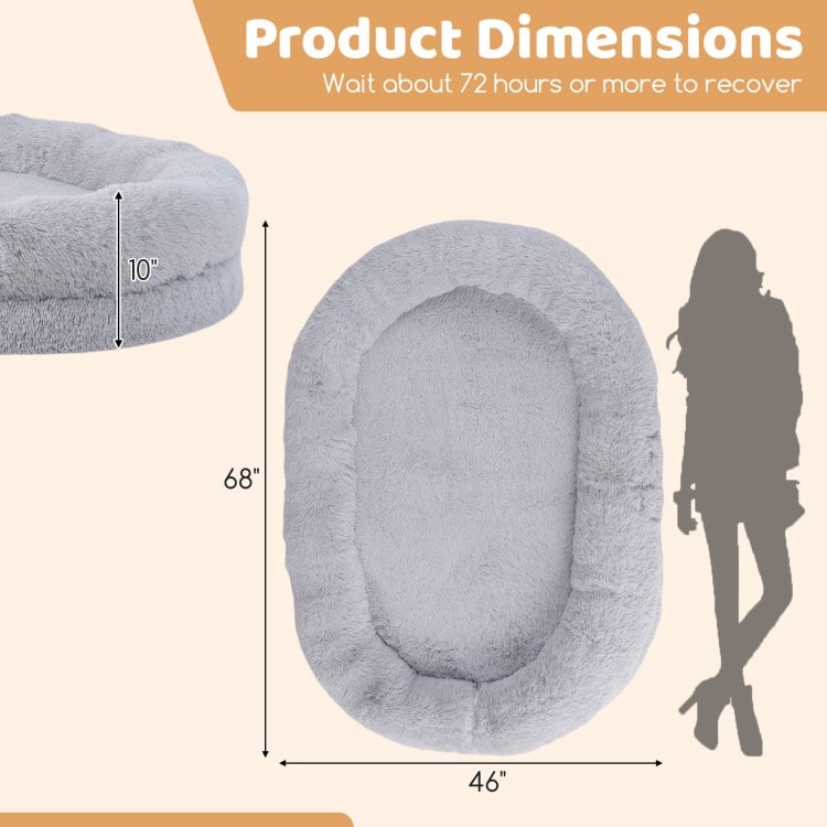 Washable Fluffy Human Dog Bed with Soft Blanket and Plump Pillow - 68" x 46" x 10" (L x W x H)