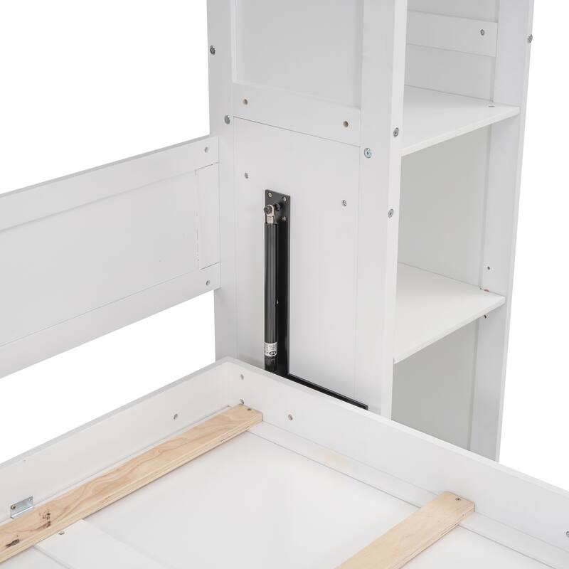 Wooden Wall Murphy Bed with Side Bookshelf & LED Lights