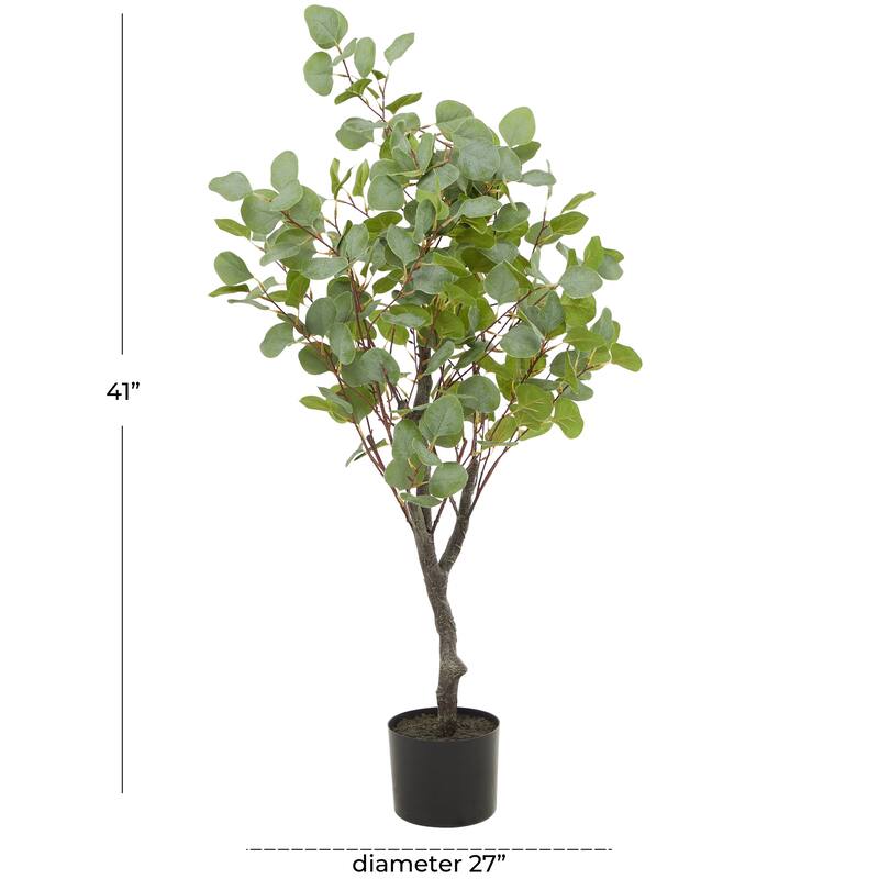 Green Faux Foliage Eucalyptus Artificial Tree with Realistic Leaves and Black Plastic Pot