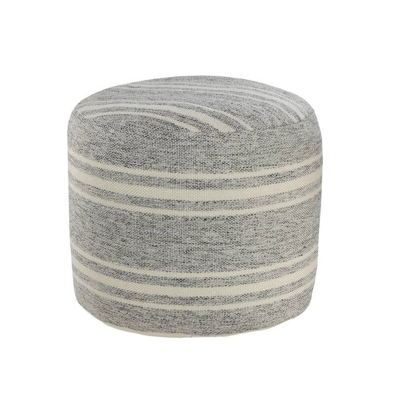 18" Gray and White Triple Striped Round Outdoor Patio Pouf Ottoman