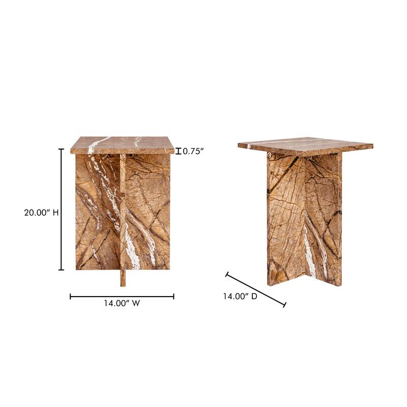 NADAAL STUDIOS Indra Accent Table, Square Rosso Levanto Marble, Indoor & Outdoor Use, Red