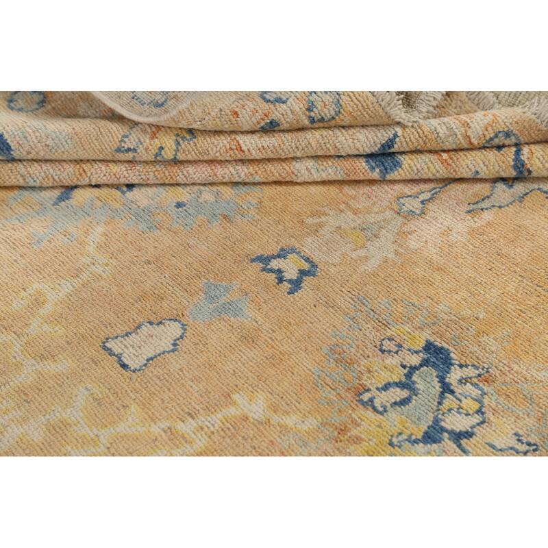 Geometric Turkish Authentic Oushak Oriental Wool Area Rug Handmade - 7'4" x 9'2"