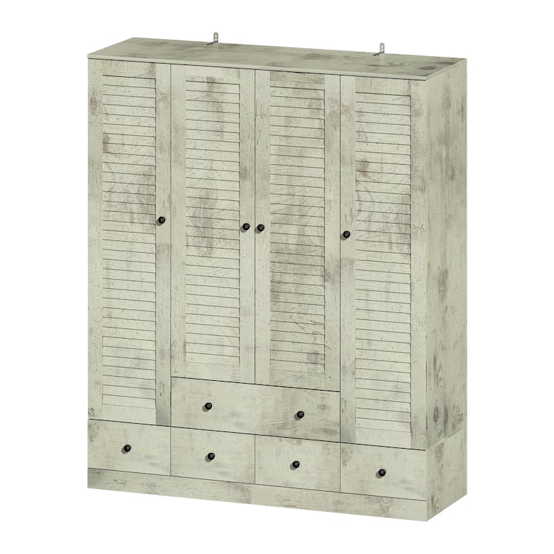 Wardrobe Armoire Closet 59"W Large Freestanding Wardrobe Cabinet White
