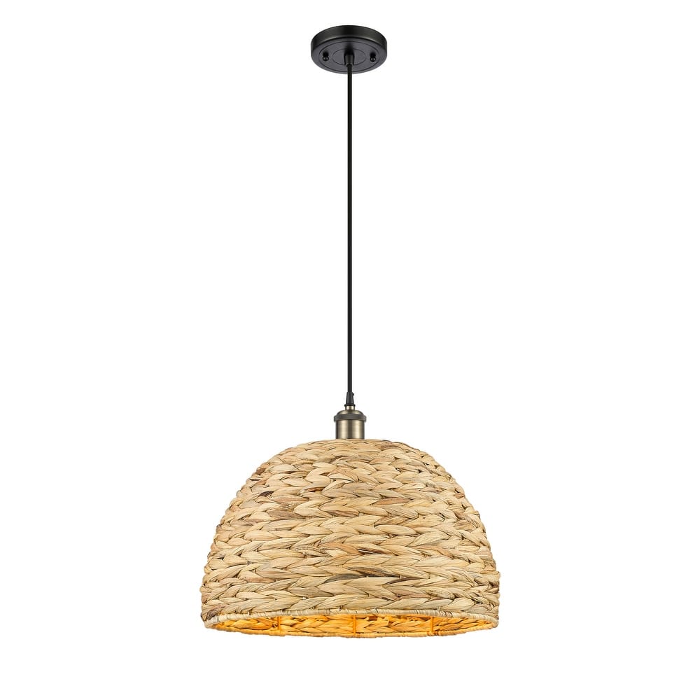 Innovations Lighting Woven Rattan - 1 Light 16" Cord Hung Pendant