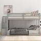 preview thumbnail 2 of 16, Twin over Twin Floor Kids Bunk Bed, Ladder with Storage, Gray