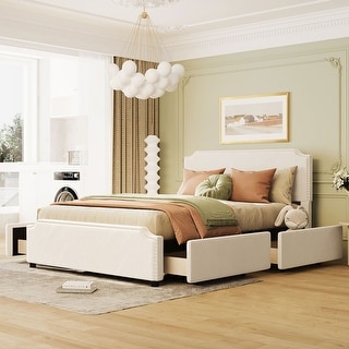 Upholstered Platform Bed Queen Size Velvet Fabric Storage Bedframe with ...