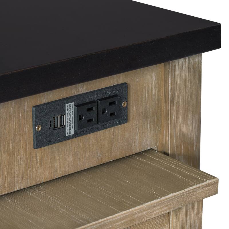 Extendable Kitchen Island with Storage, Multi-Functional Kitchen Cart with Built-In Power Outlets, Retro Kitchen Island