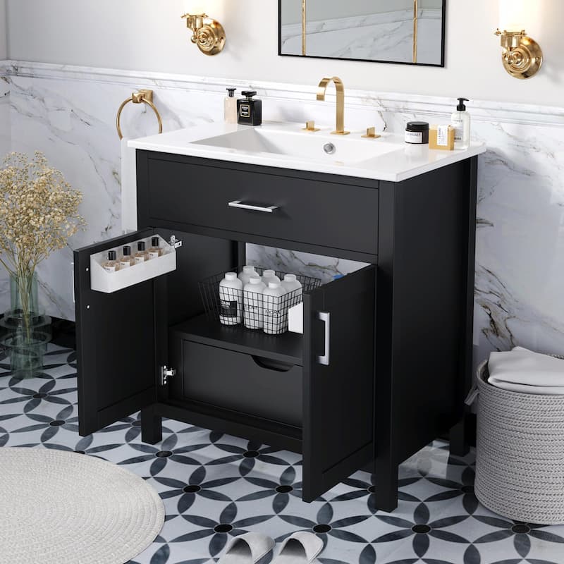 30" Bathroom Vanity with Ceramic Sink and Ample Storage
