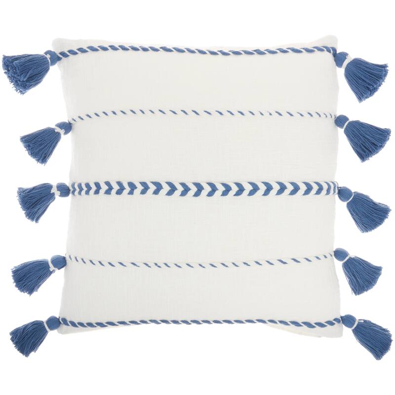 Mina Victory Life Styles Farmhouse Casual Stripe Tassel Fringe Throw Pillow