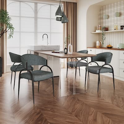 Upholstered Dining Chairs With Metal Legs (Set of 2),Dark Green Black