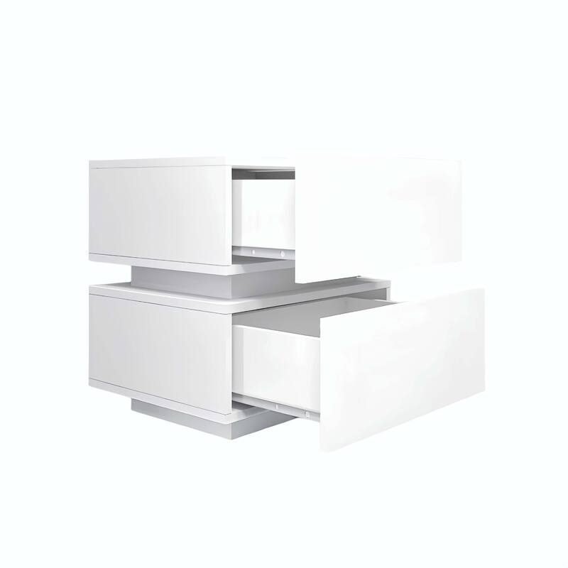 White Nightstand with Bluetooth Control and With RGB Led Light