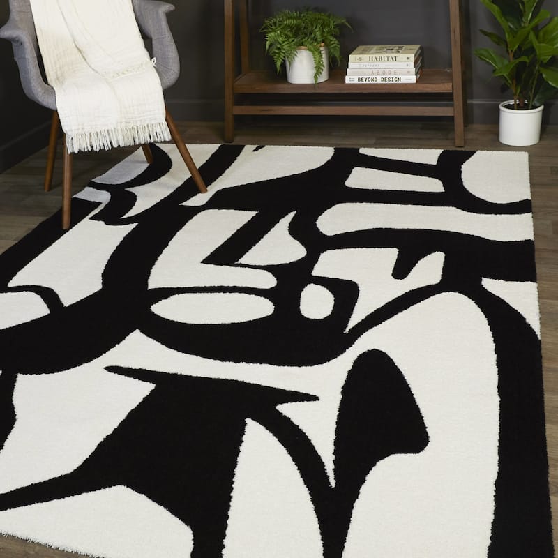 Evesham Modern Abstract Area Rug - 5'3" x 7' - Black