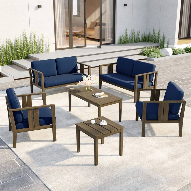 6-Piece Outdoor Furniture Solid Teak Patio Conversation Set with Table