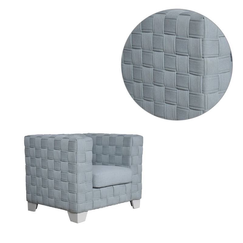 Chenille Upholstered Accent Chair in Light Teal and White