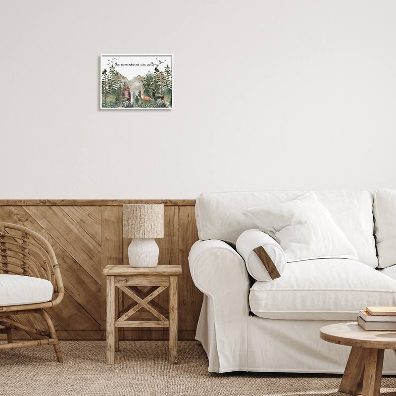 Stupell Mountains Are Calling Wilderness Animals Woodlands Trees Framed Wall Art - Green