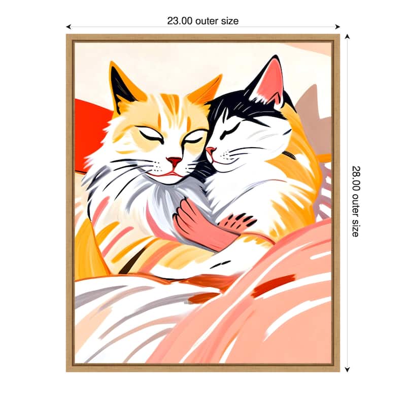 Sleepover Cats by Uma Gokhale Framed Canvas Wall Art - 23 x 28 in