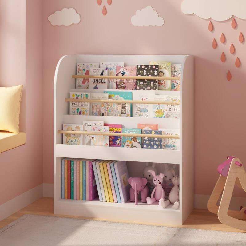Kids Bookshelf with Open Storage, Front-Facing Children's Bookcase, Multi-Tier Wooden Book Display Shelf