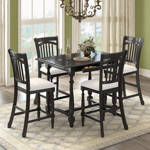 Mid Century Farmhouse 5 Piece Counter Height Dining Set with