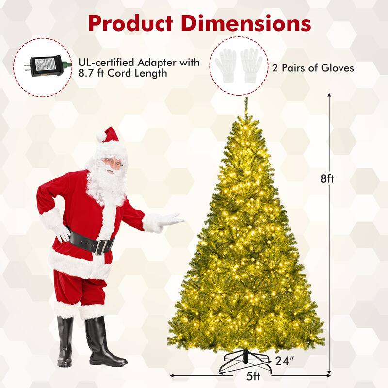 Gymax 8 FT Pre-Lit Artificial Christmas Tree w/ 1200 Warm White LED