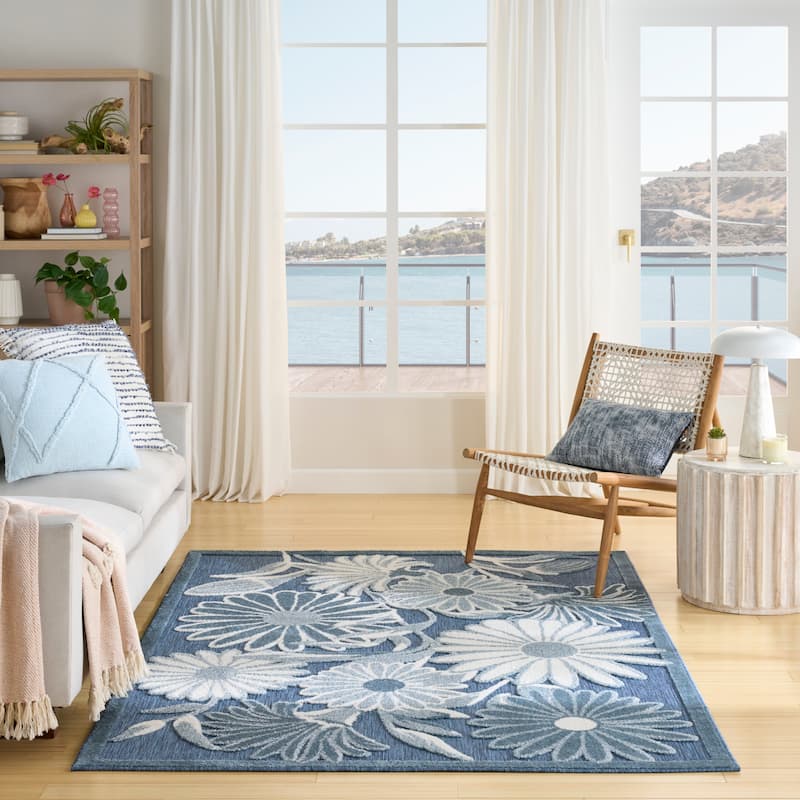 Nourison Aloha Indoor/Outdoor Floral Area Rug - 3'6" x 5'6" - Blue