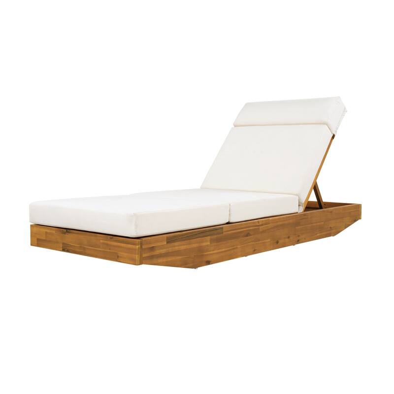 Christopher Knight Home - Outdoor Acacia Wood Chaise Lounge, Water-Repellent Cushion, Ergonomic Adjustable Headrest - 79.6"L