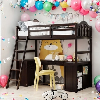 Twin Size Wooden Loft Bed With Drawers,Cabinet,Shelves and Desk for Home