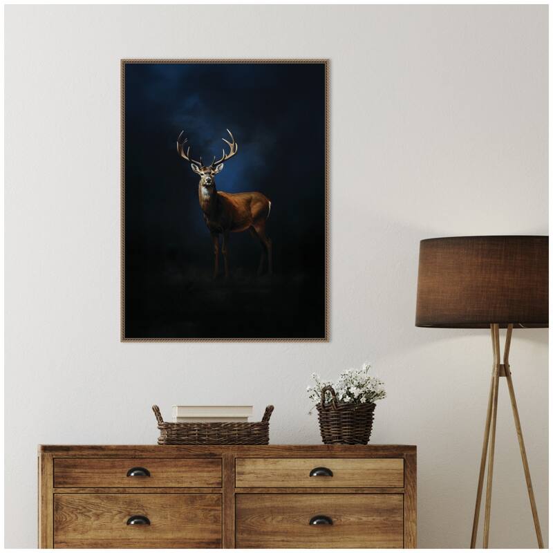 Kate and Laurel Cobalt Night Sky Deer by The Creative Bunch Studio Framed Canvas Wall Art Print