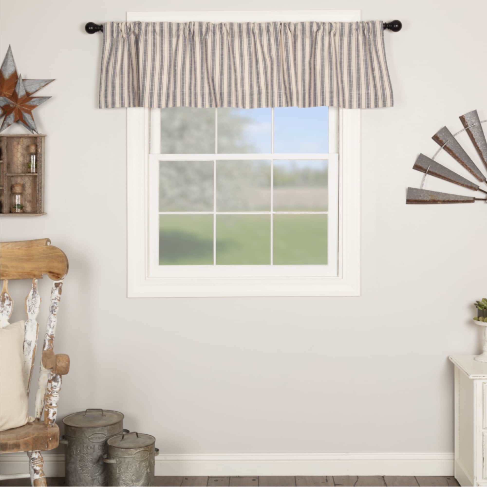 Market Place Blue Ticking Stripe Valance