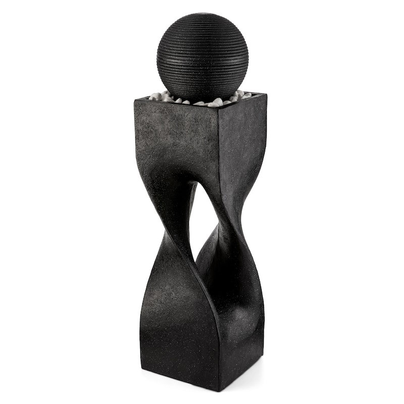 Glitzhome Modern Geometric Oversized Pedestal Sphere Polyresin Outdoor Floor Fountain with Pebbles