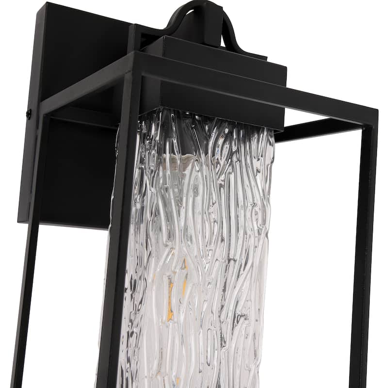 Matte Black 1-Light Glass Outdoor Wall Sconce Light Dusk to Dawn