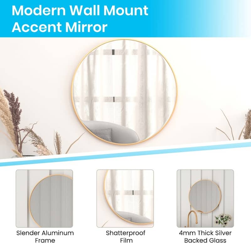 Accent Wall Mount Mirror with Aluminum Frame - Round Wall Mirror